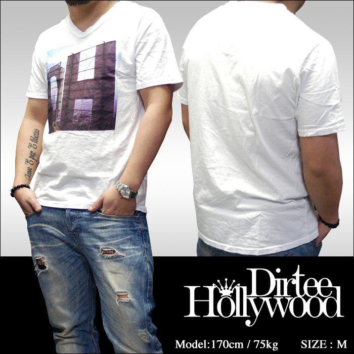 Dirtee Hollywood ダーティーハリウッド メンズ Vネック Tシャツ HOLLYWOOD ホワイト セレブ 多数着用 セレカジ スタイル MADE IN USA 正規｜crs