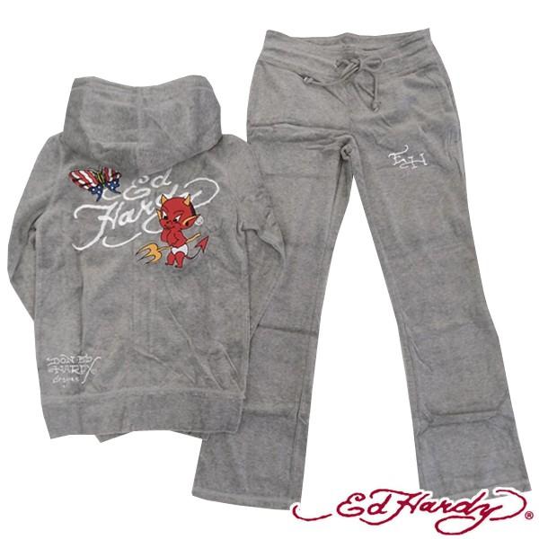 ストアアクティビテ エドハーディー レディース 刺繍 長袖 ベロア セットアップ Ed Hardy Devil グレー ファッション ハイブランド カジュアル スタイル パーカー セール 売り安い Www Superavila Com