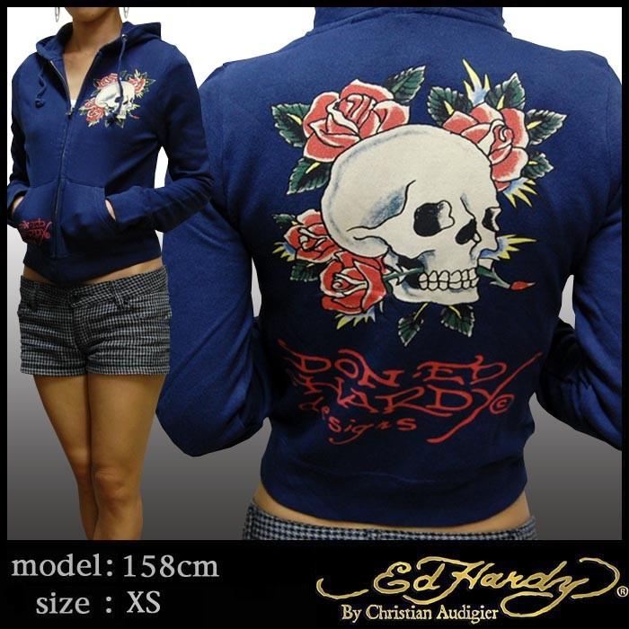 Ed Hardy エドハーディー レディース パーカー SKULL ネイビー エド 
