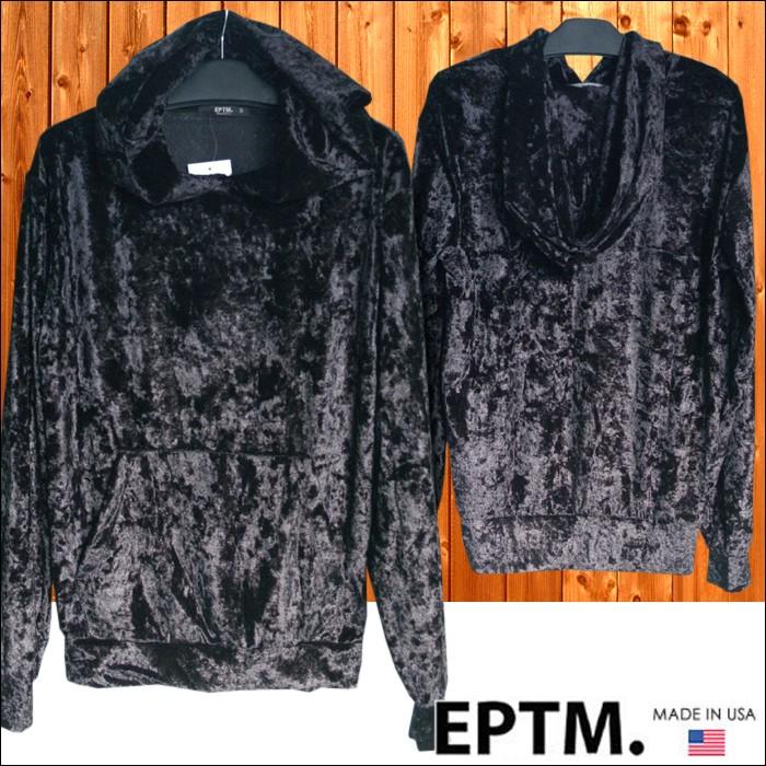 EPTM メンズ ベロア パーカー トップス ブラック エピトミ 丈長 無地 長袖 ストリート ブランド ウェアー ダンス ヒップホップ | EPTM