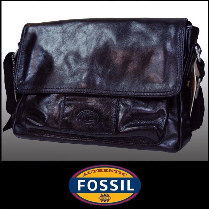 即決 fossil オールレザーショルダーバッグ フォッシル ネイビー