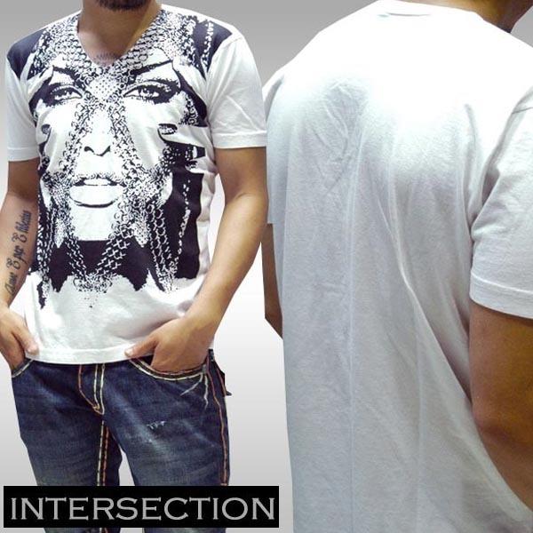 INTERSECTION Vネック Tシャツ MASK ホワイト ストリート ファッション HIPHOP ブランド ヒップホップ ダンス ウェア B系 スタイル KIKSTYO MISHKA ミシカ | 