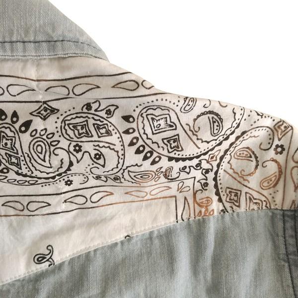 JAK メンズ デニム ウェスタン シャツ ペイズリー柄 ホワイト 長袖