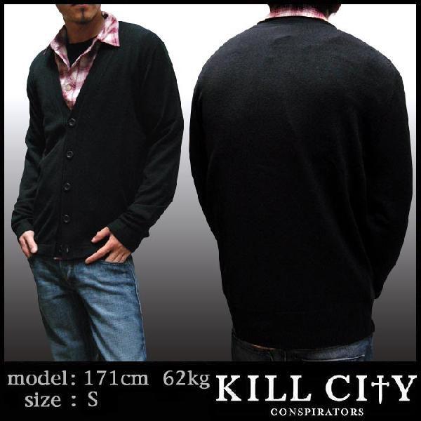 KILL CITY キルシティー メンズ 長袖 ニット カーディガン ブラック KILLCITY ROCK ロック アーティスト 愛用 ブランド LAセレブ アメカジ カジュアル スタイル