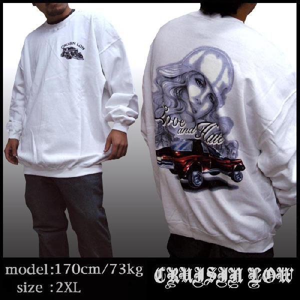 36OFF CRUISIN LOW メンズ スウェット LOVE＆HATE ホワイト トレーナー LOWRIDER ローライダー