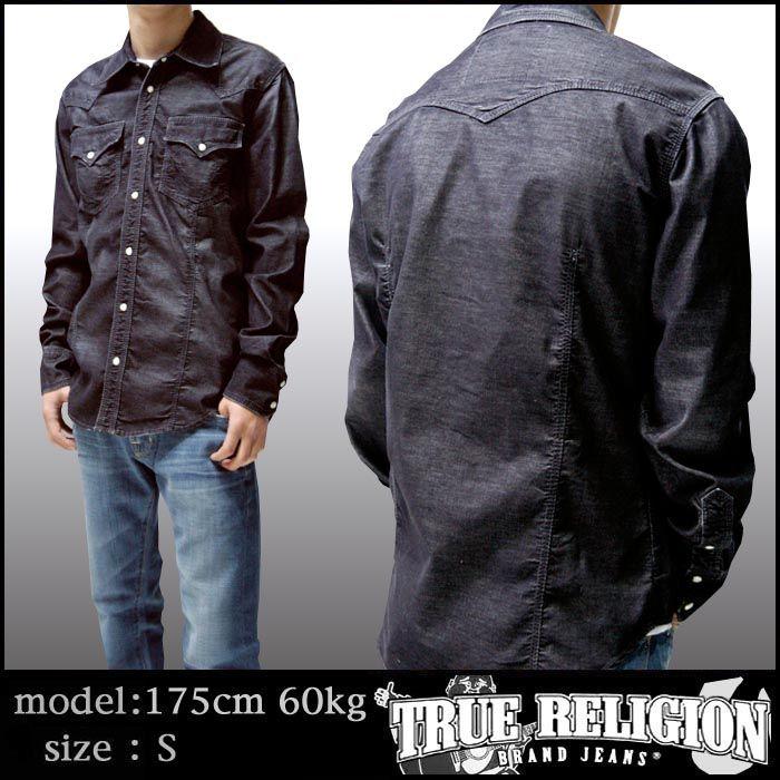 TRUE RELIGION トゥルーレリジョン メンズ コーデュロイ 長袖 ウェスタン シャツ ST BLACK サファリ 掲載  ブランド｜crs