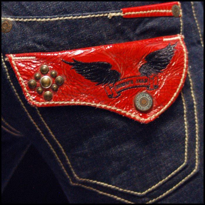 ROBIN'S JEAN ロビンズジーン メンズ デニム TABACCO LEATHER FLAP RED