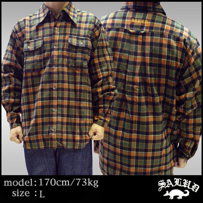 SALUD サルー ロングポイント チェック ネルシャツ グリーン シャツ