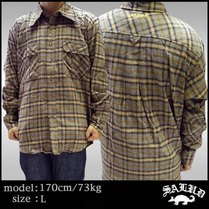 Salud サルー ロングポイント チェック ネルシャツ カーキ シャツ チカーノ ファッション ローライダー スタイル 山崎廣明 Hiphop ヒップホップ B系 Salud Shirts07 セレクトショップ クルーズ世田谷 通販 Yahoo ショッピング