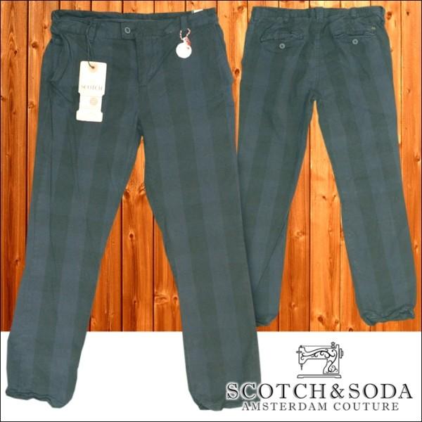 スコッチ&ソーダ スコッチアンドソーダ scotch&soda メンズ ストレート コットンパンツ チェック ウォッシュネイビー ブラック ズボン 048