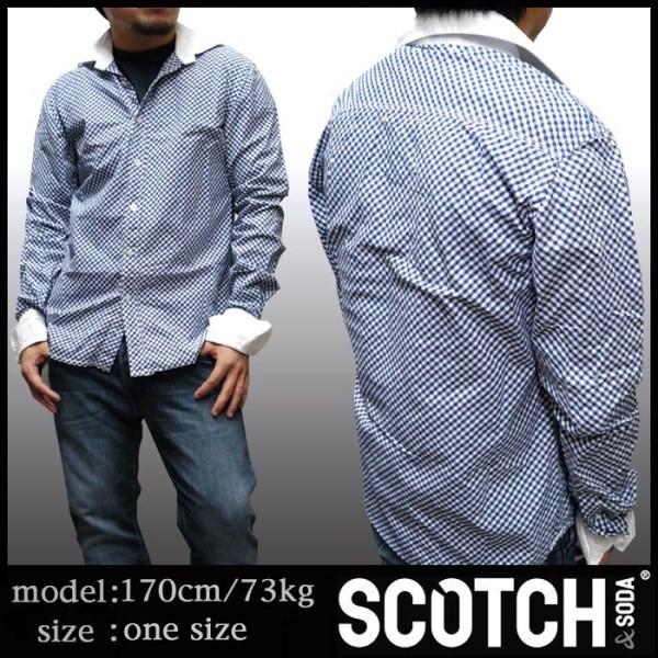 スコッチ&ソーダ スコッチアンドソーダ scotch&soda メンズ 長袖 シャツ ダイヤチェック クレリック ブルー ネイビー アジャストボタン トップス 157