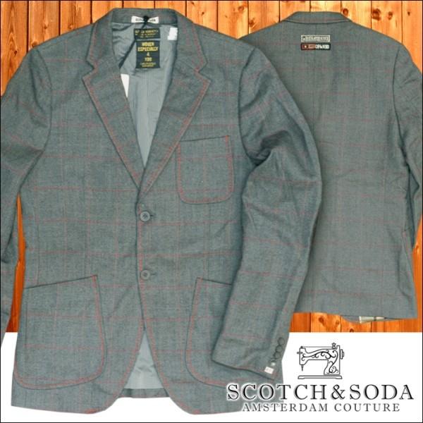 スコッチ&ソーダ スコッチアンドソーダ scotch&soda メンズ 2つボタン シングル ツイード テーラードジャケット エルボーパッチ チェック グレー 333