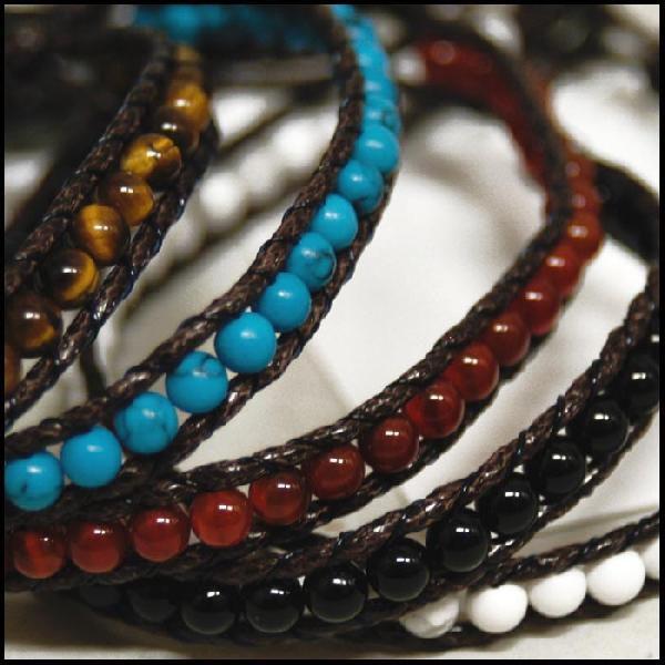 Natural Stone シングル ラップ ブレスレット オニキス 天然石 レザー  