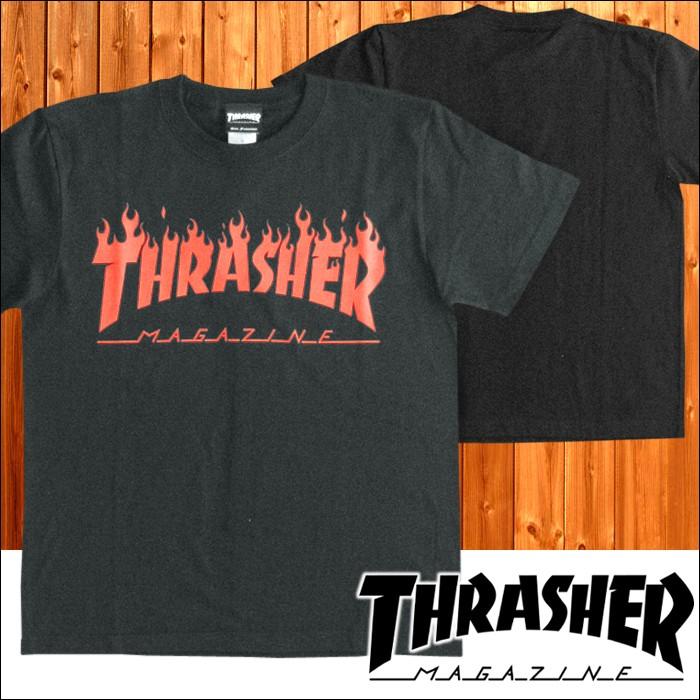 THRASHER（スラッシャー） メンズ Tシャツ FLAME LOGO ブラック レッド