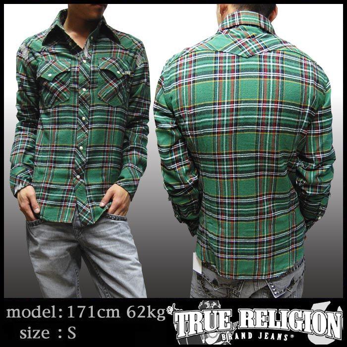 TRUE RELIGION トゥルーレリジョン 長袖 チェック シャツ グリーン 