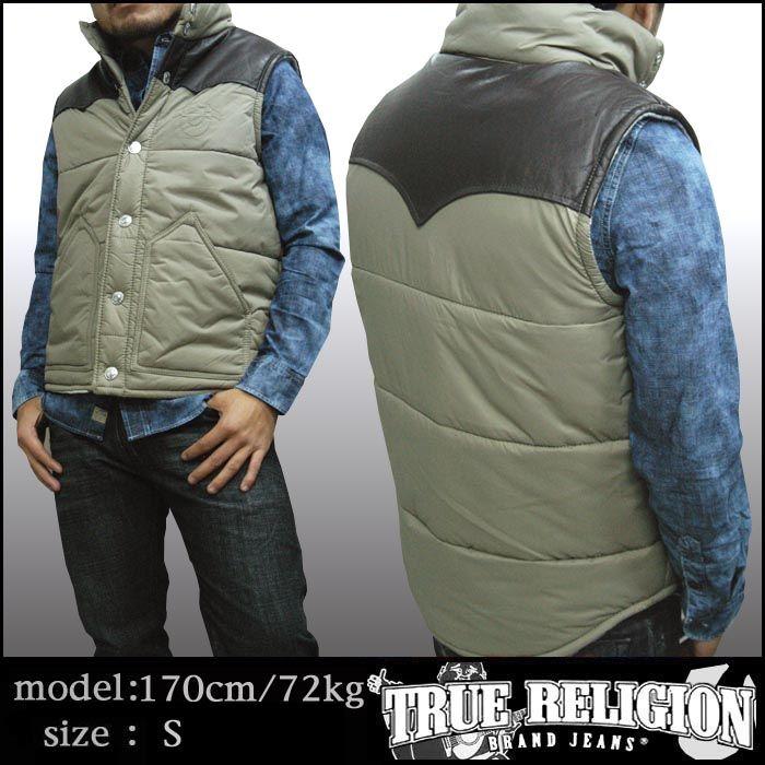 TRUE RELIGION トゥルーレリジョン メンズ レザー ベスト PUFFER VEST 