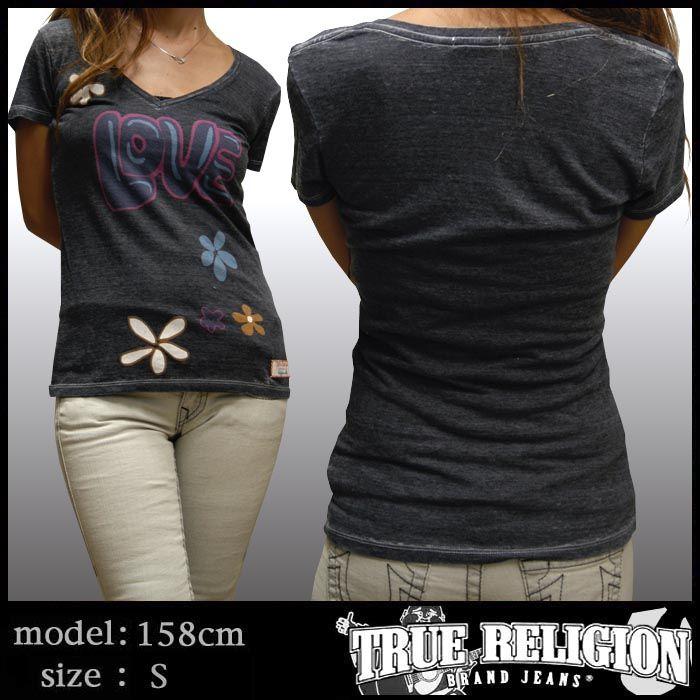 TRUE RELIGION トゥルーレリジョン レディース Tシャツ ブラック LOVE BLOSSOM 半袖 シャツ サファリ 掲載 ブランド