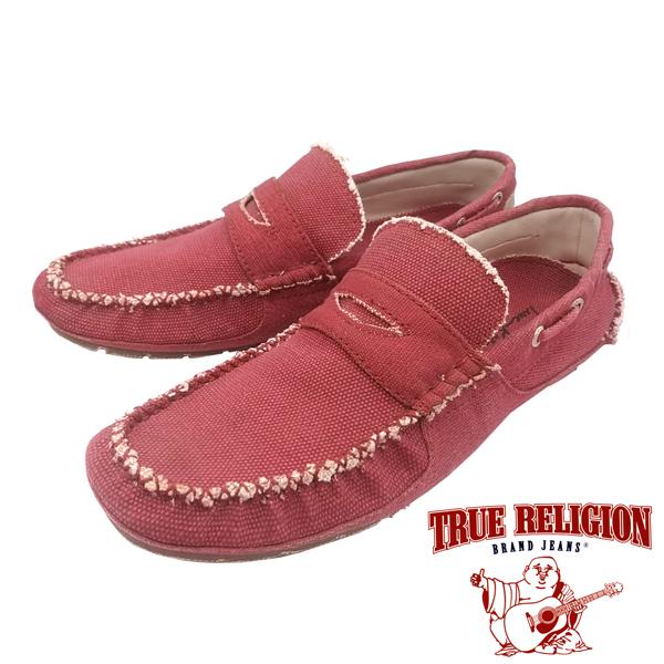 TRUE RELIGION トゥルーレリジョン メンズ キャンバス ドライビング シューズ ローファー INDIE SHOE レッド 正規品 靴 LA サファリ 掲載 ブランド