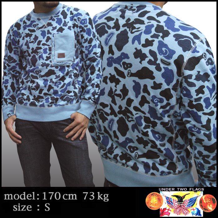 セール】 UNDER TWO FLAGS メンズ スウェット CAMO ブルー ミリタリー 