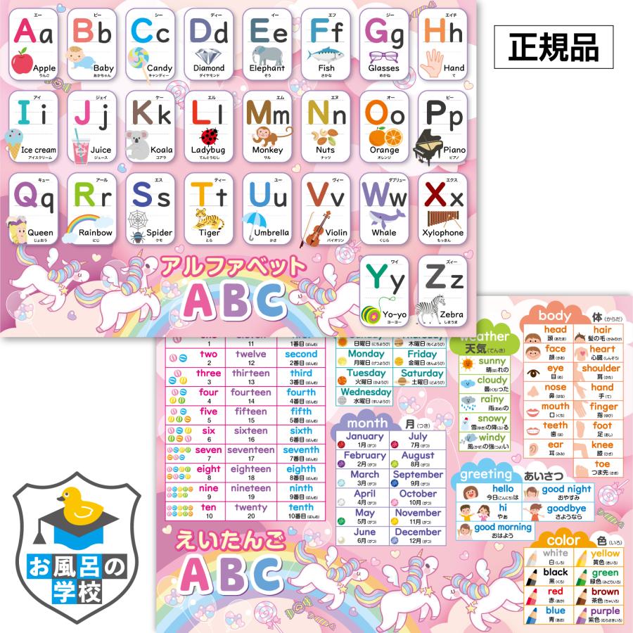 お風呂の学校 アルファベット表 ユニコーンデザイン お風呂ポスター 2