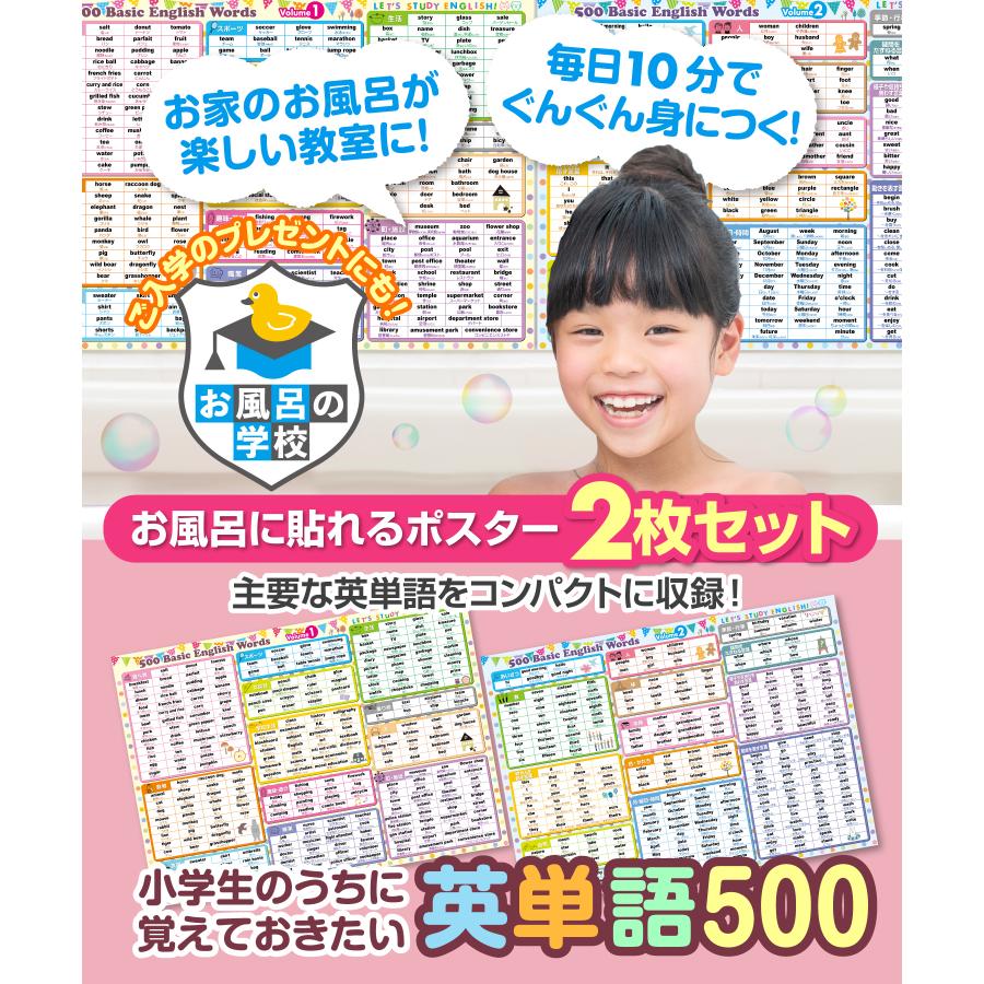 お風呂の学校 小学生向け英単語500選 お風呂ポスター 2枚セット 日本製