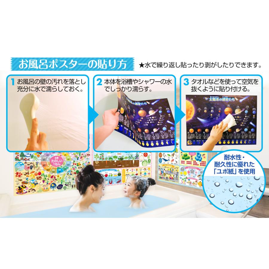 お風呂の学校 小学校 お受験対策 知育 お風呂ポスター 3枚セット 日本