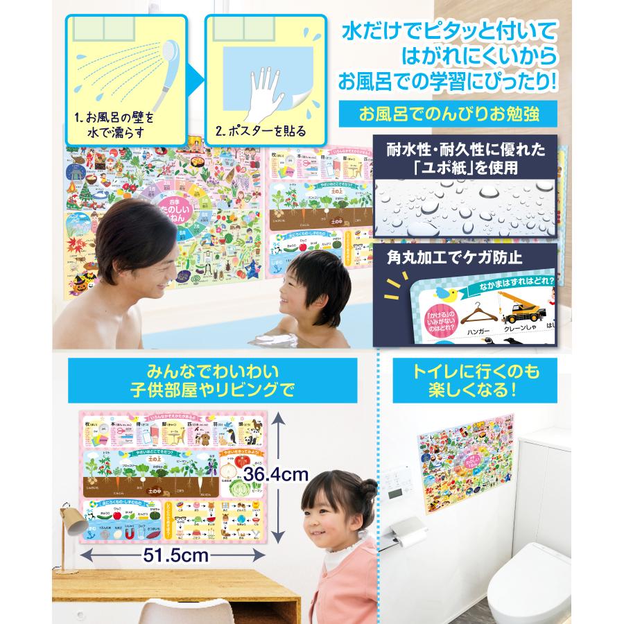 お風呂の学校 小学校 お受験対策 知育 お風呂ポスター 3枚セット 日本