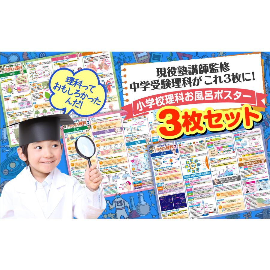 お風呂の学校 中学受験マスター理科 お風呂ポスター 3枚セット 日本製