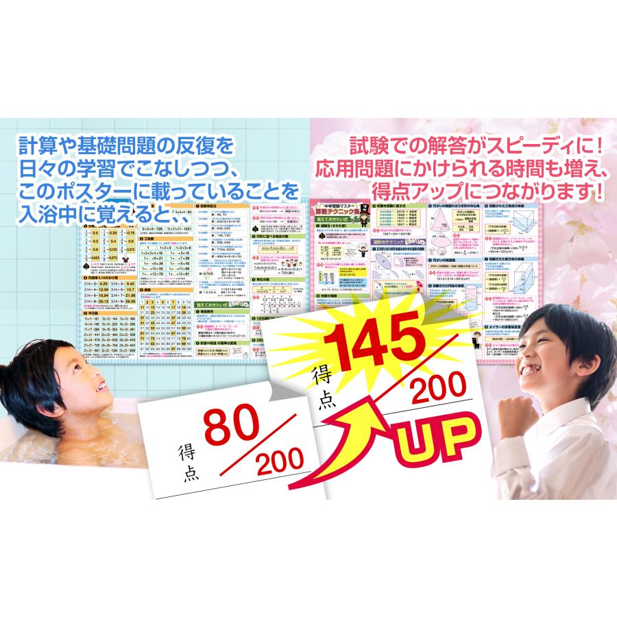 お風呂の学校 中学受験マスター算数テクニック集 お風呂ポスター2枚セット 日本製 B3サイズ 学習 知育 防水 |  | 09