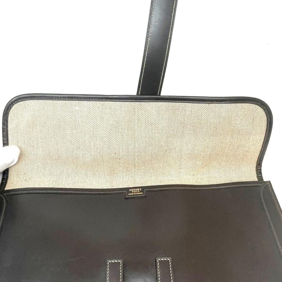 【おすすめ品】HERMES (エルメス) ジジェGM セカンドバッグ ブラウン ボックスカーフ ○H刻 ランクB｜cruru｜09