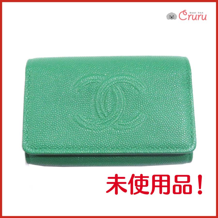 交換無料！ CHANEL (シャネル) キーケース グリーン キャビアスキン 新同 小物