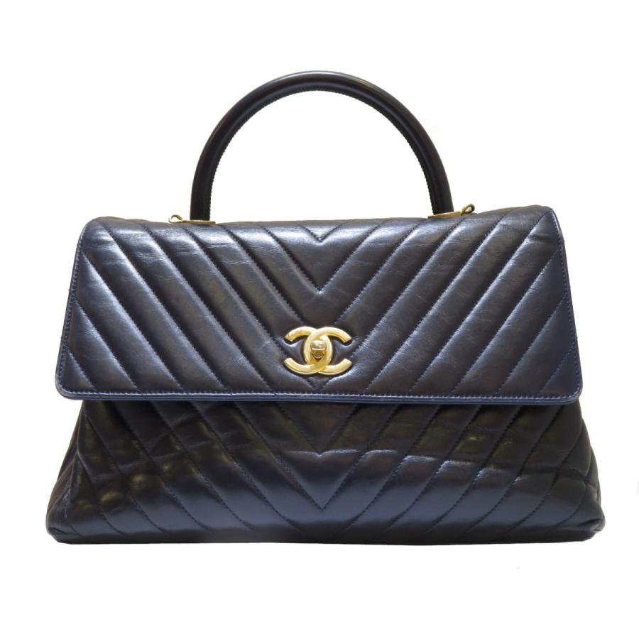 CHANEL (シャネル) Vステッチトップハンドルバッグ ハンドバッグ 