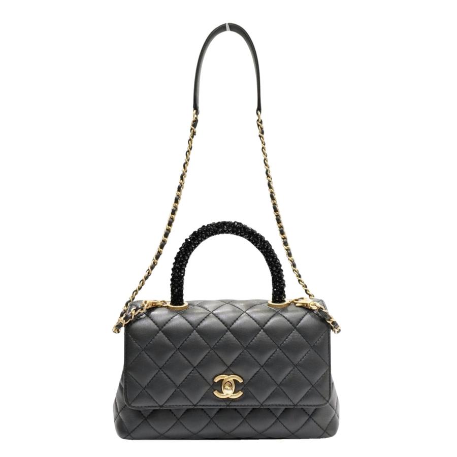 極美品　CHANEL☆レザー　ブラウン　ハンドバッグ トップハンドル ミニ フラップ バッグ、グレインド シャイニー