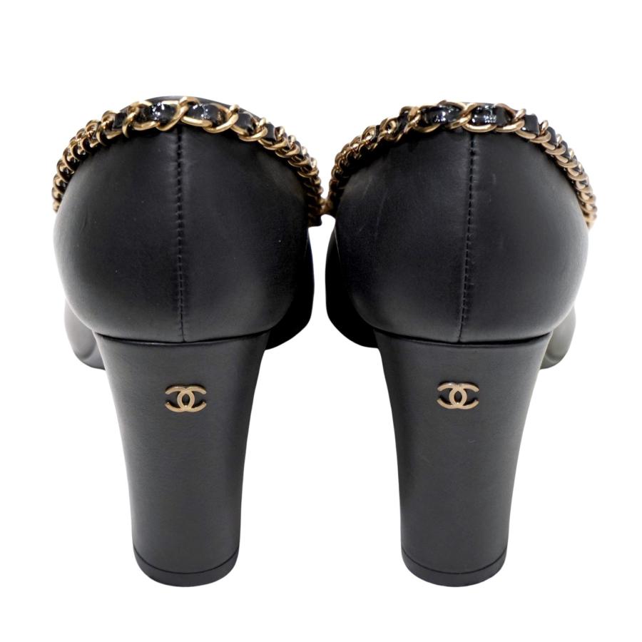 CHANEL(シャネル) チェーンパンプス 靴 ブラック レザー サイズ
