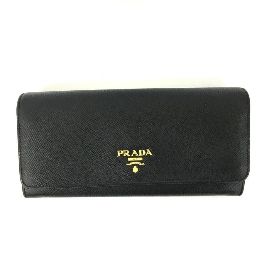 極美品 PRADA プラダ サフィアーノレザー 長財布 二つ折り ブラック PRADA ブラックレザー 二つ折り財布