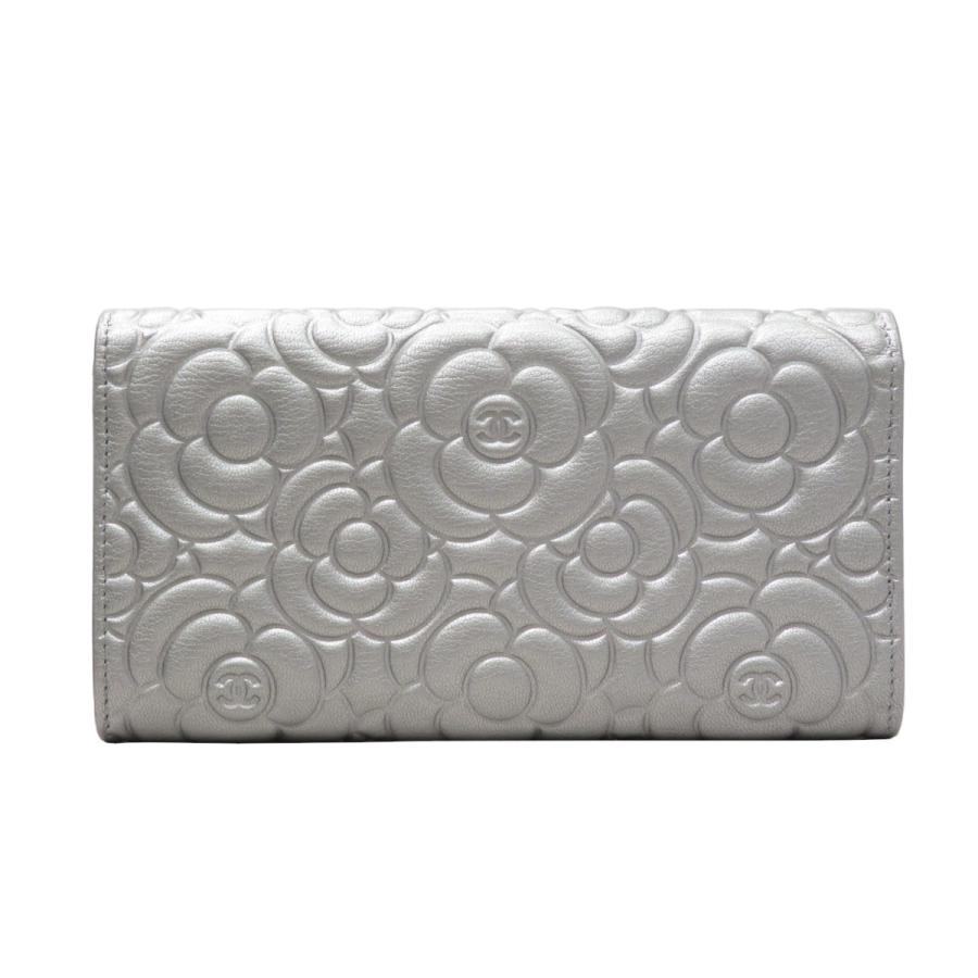 CHANEL (シャネル) カメリア長財布 A48684 シルバー レザー