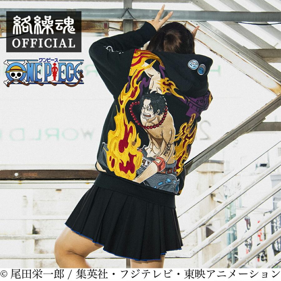 逆輸入 Onepiece ワンピース 桜 粋 刺繍 派手 鬼 和 パーカー メラメラのパーカー和柄 公式 絡繰魂 Asl 4095 ブラック 海賊王 サンジ ゾロ ナミ サボ エース ルフィ パーカー Size L Tiziano At