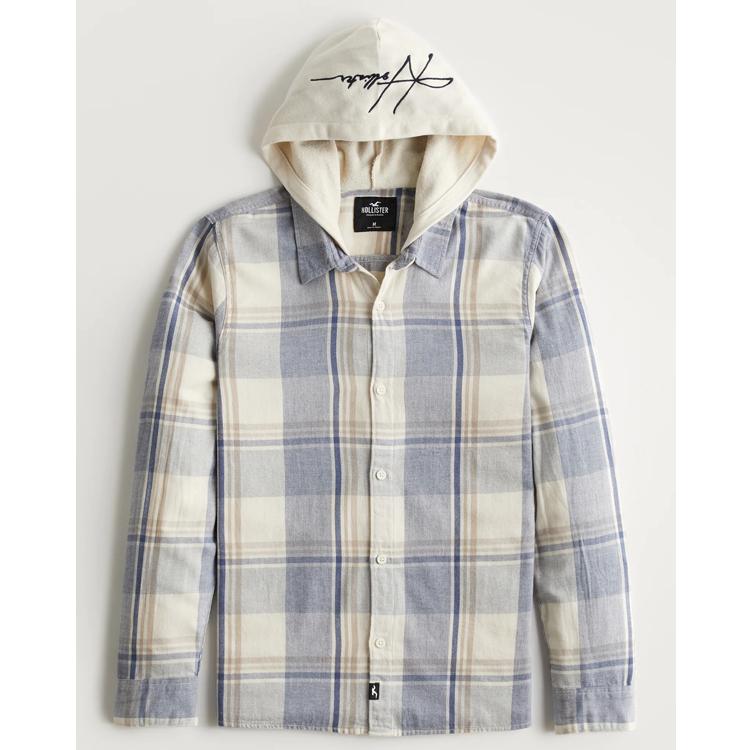 ホリスター / Hollister / メンズ HOODED FLANNEL SHIRT Light Blue Plaid 325259