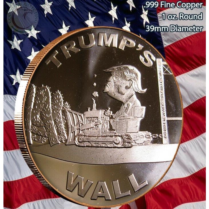 絶妙なデザイン Wall Trump's Round Copper .999 oz 1 Wall" "Trump's PCGS NGC アンティークコイン 【品質保証書付】 1 Round Copper .999 oz 記念メダル