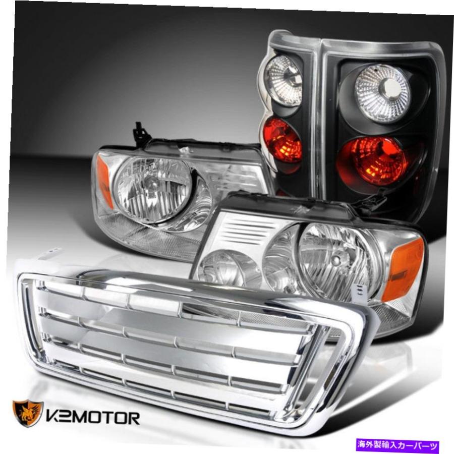 USテールライト フィット0408フォードF150クロムヘッドライト+バンパーフードグリル+ブラックテールランプ Fit 0408