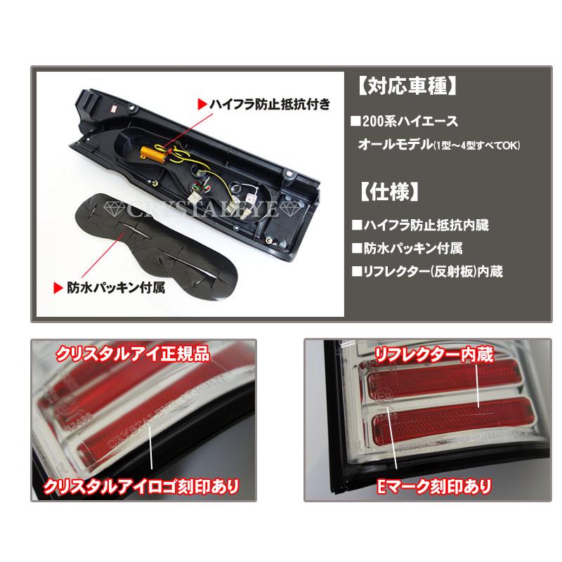 ハイエース テールランプ クリスタルアイ スモーク ハイエース200系 1~3,4,5,6,7型LEDテールランプ ブラックタイプ