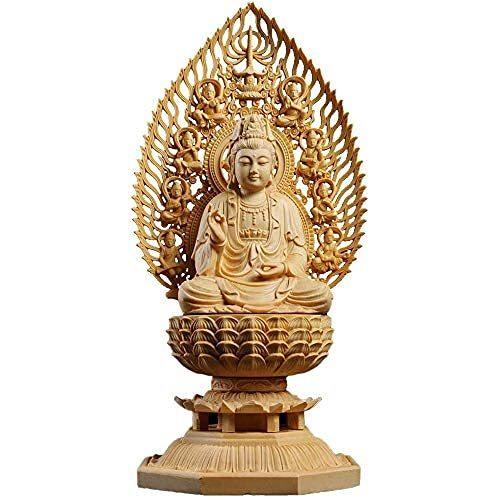 仏像 木彫り 観音像 観音菩薩 置物 風水 仏像 高級天然ツゲ木彫り 木製彫刻 (高さ28cm×巾14.5cm×奥行12cm)