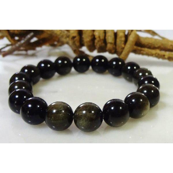 468 天然石 パワーストーン ブレスレット ゴールデンシャイン オブシディアン 黒曜石 AAA　10mm球 |  | 01