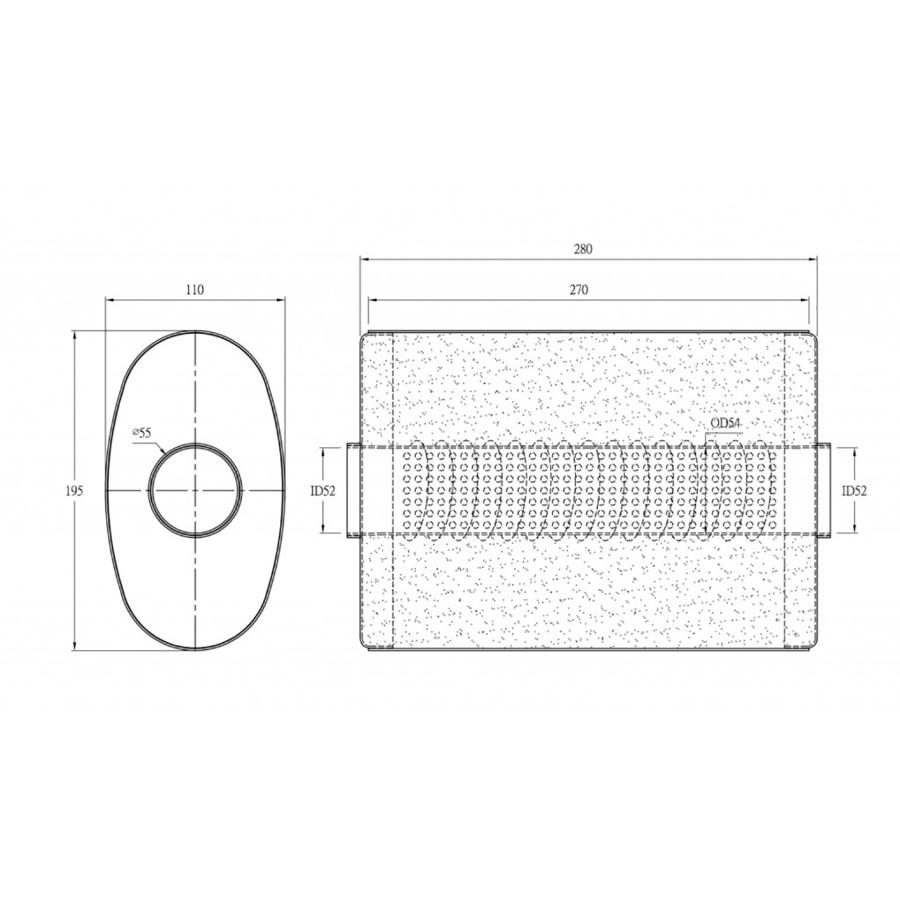 ワンオフ制作用 オーバル サイレンサー（タイコ） 50.8φ用　110mm×195mm×280ｍｍ 50.8φ用｜cs-reverse-shop｜02