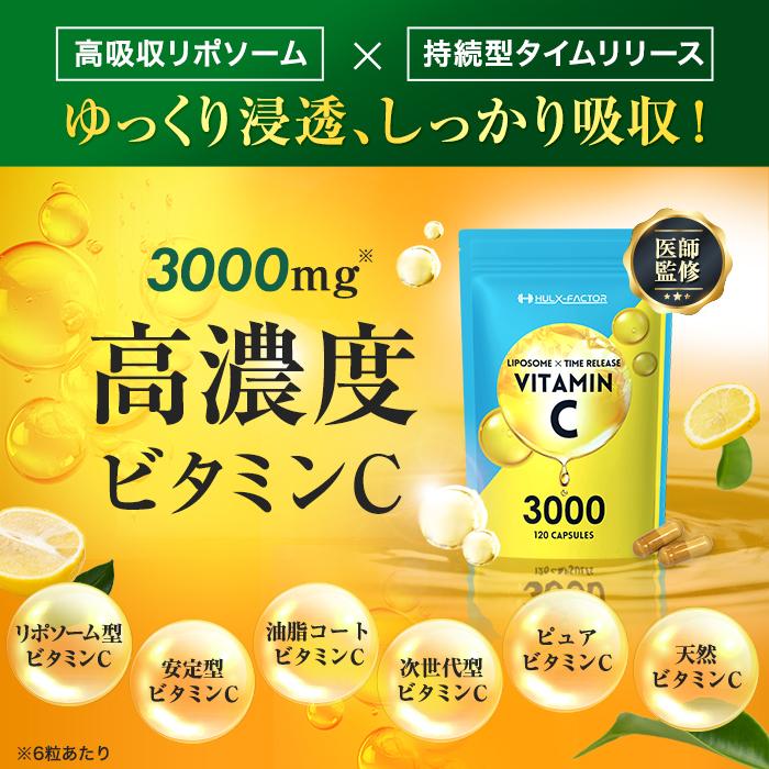 公式 ハルクファクター ビタミンC 3000mg サプリ 120粒 高濃度 高吸収 リポソーム 持続型 タイムリリース ビタミンC誘導体 美容 健康 日本製｜cscjp｜03