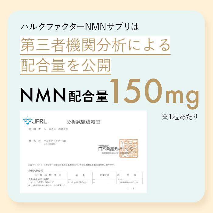 ハルクファクター NMN サプリ 日本製 9300mg 高純度100％ 3袋セット 栄養機能食品 マルチビタミン12種 国産 二酸化チタン不使用
