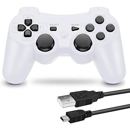 PS3 用 ワイヤレスコントローラー 限定価格セール 6軸センサー 大きい割引 DUAL SHOCK3 ゲームパット USB 付き ケーブル 日本語説明書 白 互換対応