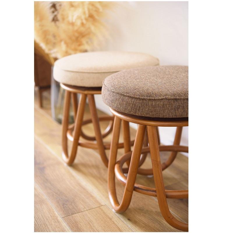 ラタンとスチールの円形椅子 スツール 回転 丸 ラタンチェア おしゃれ ラウンド 回転式チェア