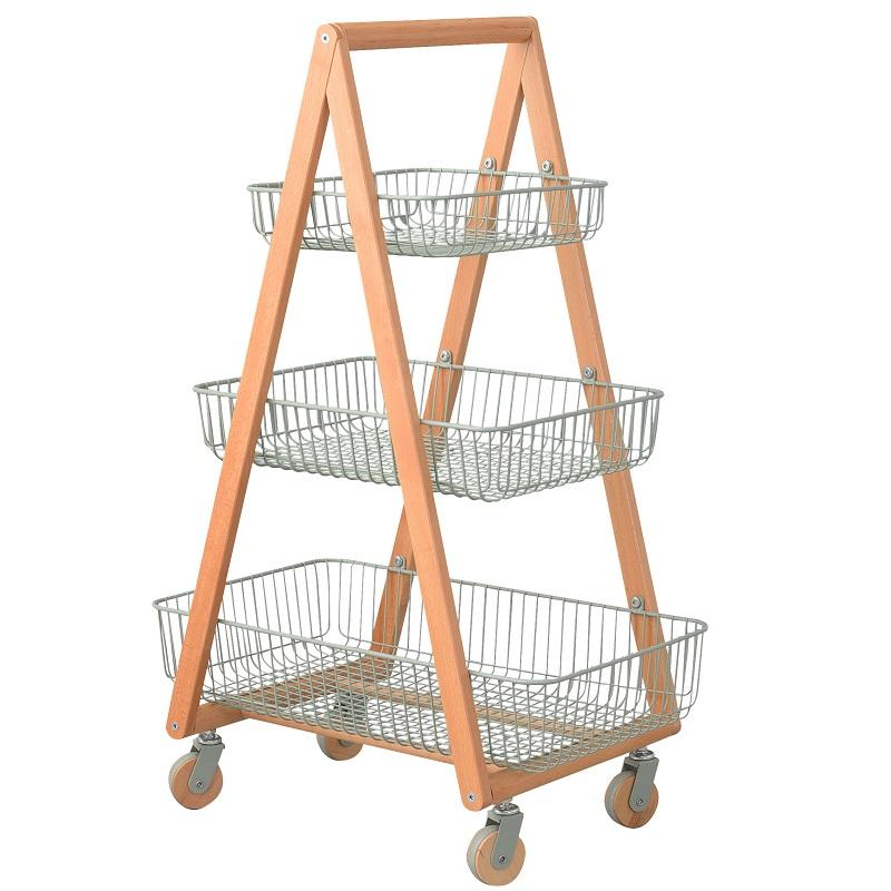 バスケットワゴン キャスター付き 3段 ワゴン ラック キッチンワゴン バスケット 天然木 ナチュラル シンプル |  | 01