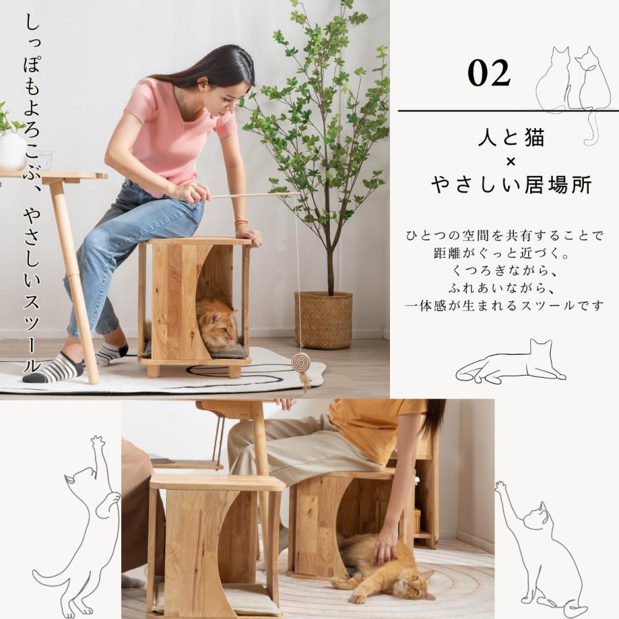 ペットスツール ペット家具 ペット用クッション付き 猫用 猫 撥水加工 幅40 奥行40 北欧 天然木 ねこベッド 木製 耐荷重200kg スツール 玄関 キャットタワー_2
